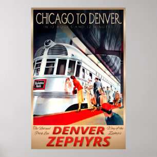 Affiche Chicago à Denver Zephyr Burlington Route Nouveau