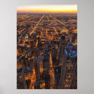 Affiche Chicago centre-ville au coucher du soleil