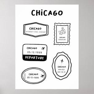 Affiche Chicago - Collection de timbres de voyage   Minima