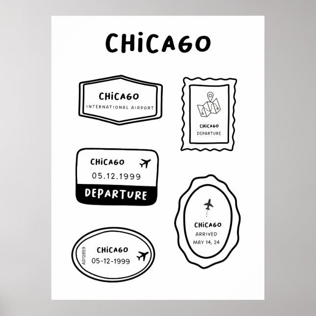 Affiche Chicago - Collection de timbres de voyage | Minima (Devant)