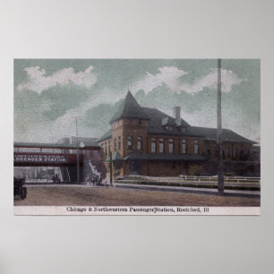Affiche Chicago et gare ferroviaire du nord-ouest