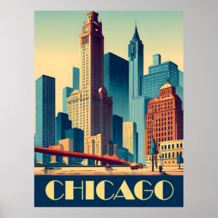 Affiche Chicago, gratte-ciel de ville, Voyage