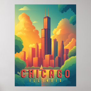 Affiche Chicago Iconic Skyline & Lake Michigan