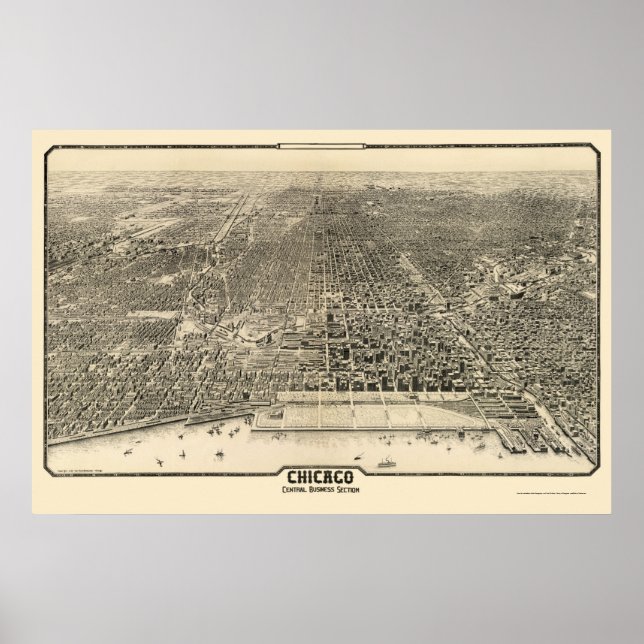Affiche Chicago, IL Carte panoramique - 1916 (Devant)