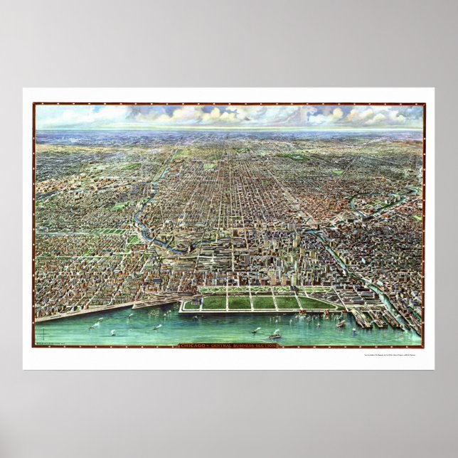 Affiche Chicago, IL Carte panoramique - 1916 (Devant)