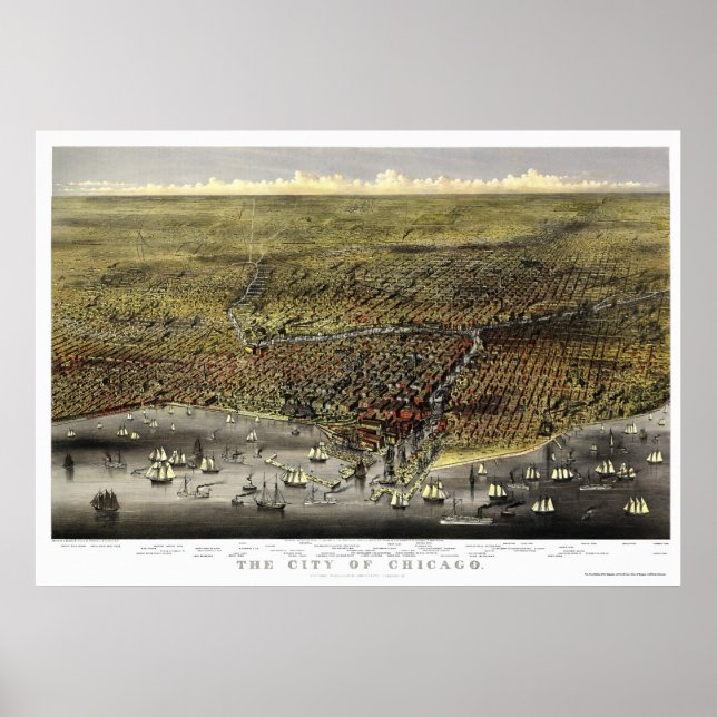 Affiche Chicago, IL Panoramic Map - 1874 (Devant)