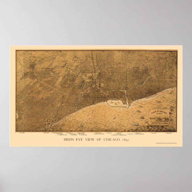 Affiche Chicago, IL Panoramic Map - 1892a (Devant)