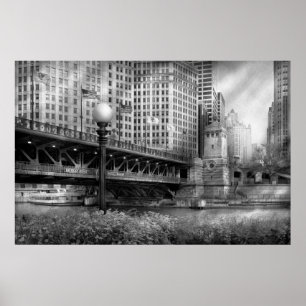 Affiche Chicago, IL - Pont DuSable construit en 1920 - NB