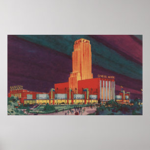 Affiche Chicago, IL - Vue du bâtiment General Motors