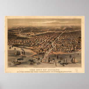 Affiche Chicago Illinois 1871 Antique carte panoramique