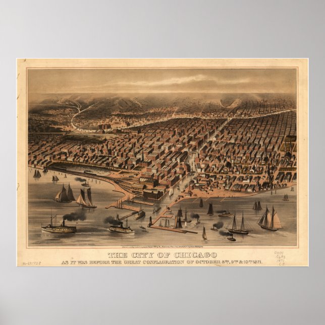 Affiche Chicago Illinois 1871 Antique carte panoramique (Devant)