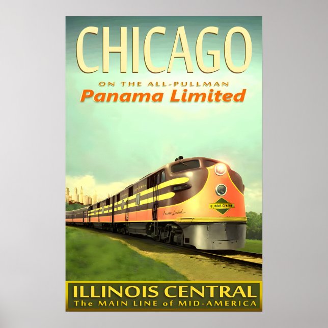 Affiche CHICAGO Illinois Central Railroad PANAMA Limited (Devant)