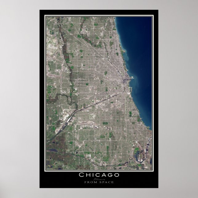 Affiche Chicago Illinois De La Carte Satellite Spatiale (Devant)