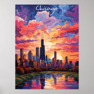 Affiche Chicago Illinois États-Unis Voyage Ville Peinture