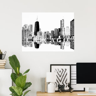 Affiche Chicago, Illinois in black and white