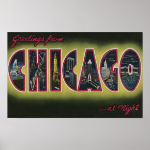 Affiche Chicago, Illinois (Nighttime)