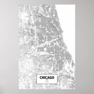 Affiche Chicago, Illinois (noir sur blanc)