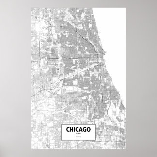 Affiche Chicago, Illinois (noir sur blanc)