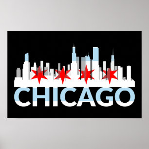 Affiche Chicago Illinois Silhouette 4 étoiles Vintage voya