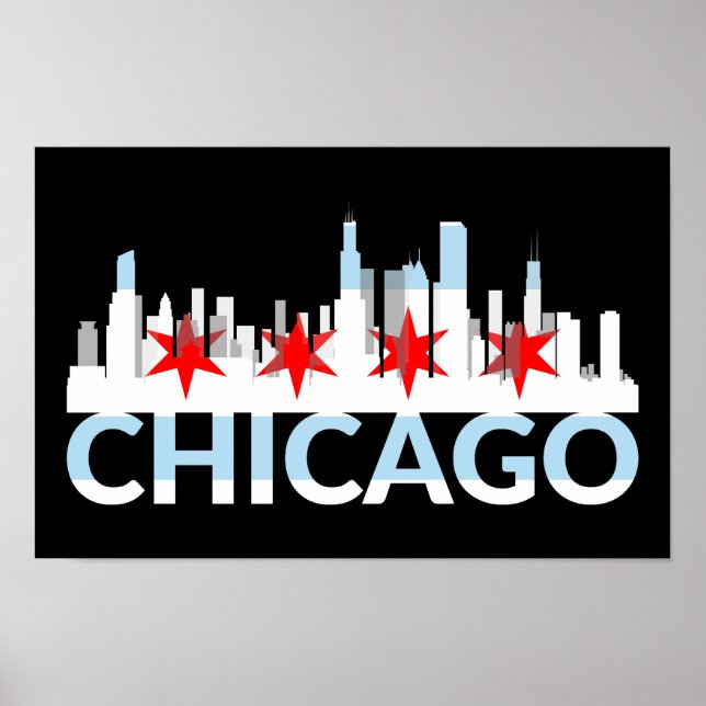 Affiche Chicago Illinois Silhouette 4 étoiles Vintage voya (Devant)
