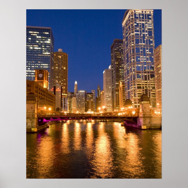 Affiche Chicago, Illinois, Skyline et Chicago River (Devant)