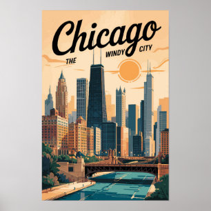 Affiche Chicago Illinois Skyline Voyage Art Rétro