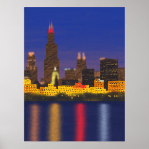 Affiche Chicago Lake Skyline la nuit