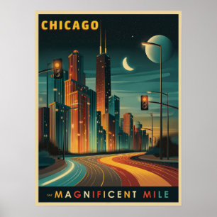 Affiche Chicago Magnifique Mile Vintage