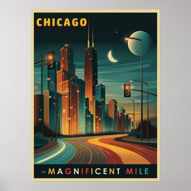 Affiche Chicago Magnifique Mile Vintage (Devant)