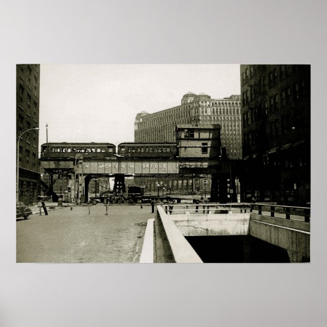 AFFICHE CHICAGO MERCHANDISE MART TROLLEY TRAIN COULEUR D'E (Devant)