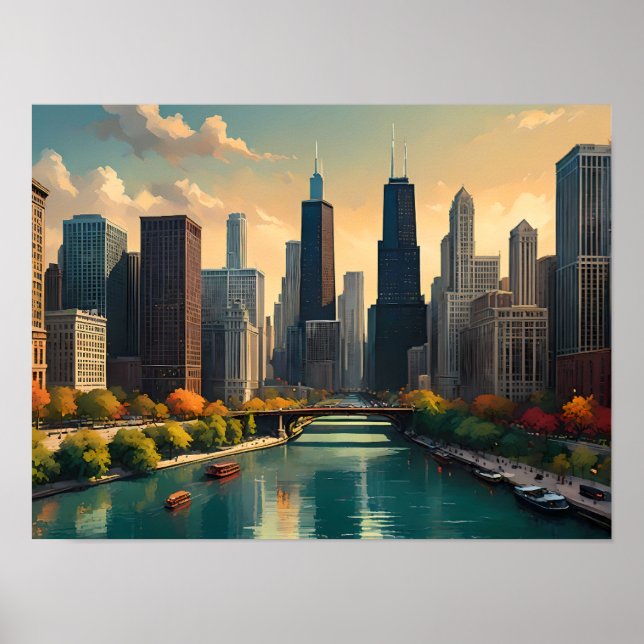 Affiche Chicago Retro Vibes - Classic Cityscape (Devant)