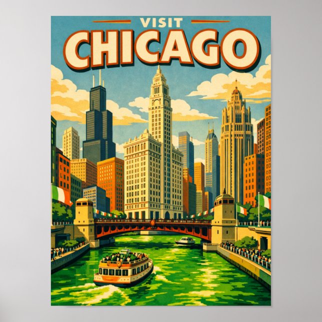 Affiche Chicago River Saint Patricks day postcard (Devant)
