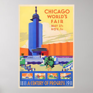 Affiche Chicago siècle de progrès - Foire mondiale vintage