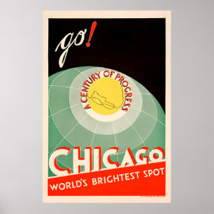 Affiche Chicago siècle de progrès - Foire mondiale vintage