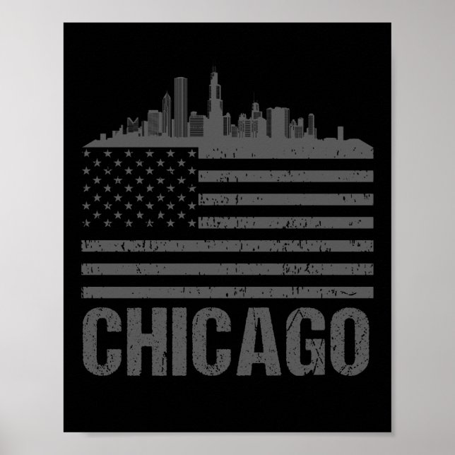 Affiche Chicago Silhouette Drapeau américain Vintage City  (Devant)