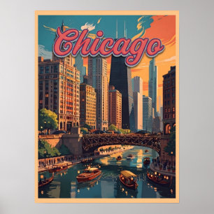 Affiche Chicago Skyline au bord de la rivière