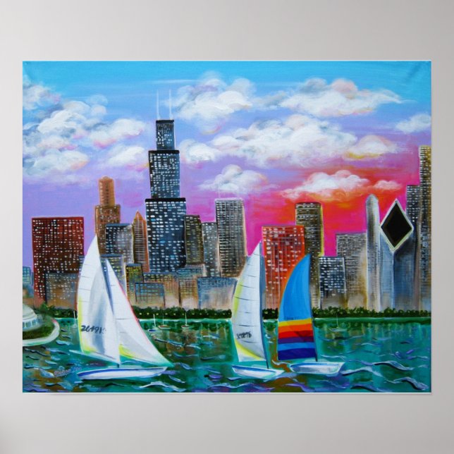 Affiche Chicago Skyline par le lac Michigan (Devant)