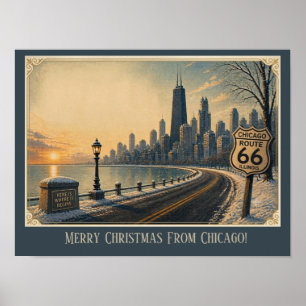 Affiche Chicago Skyline Route 66 Vacances Évasion