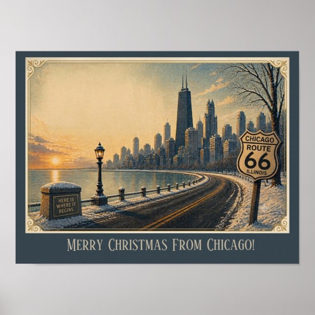 Affiche Chicago Skyline Route 66 Vacances Évasion (Devant)