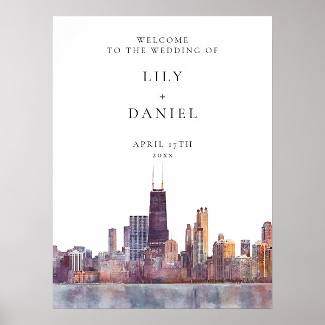 Affiche Chicago Skyline Wedding Welcome Sign (Devant)