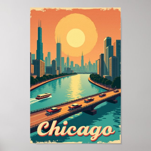 Affiche Chicago – Vintage Waterfront (Devant)