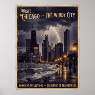 Affiche Chicago Windy City Vintage Noir Voyage