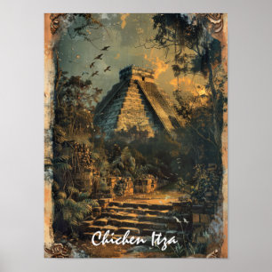Affiche Chichen Itza Mexique Vintage voyage
