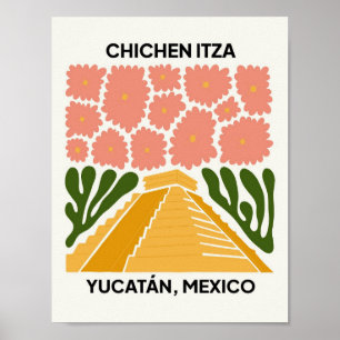Affiche Chichen Itza Yucatan Mexique voyage art floral