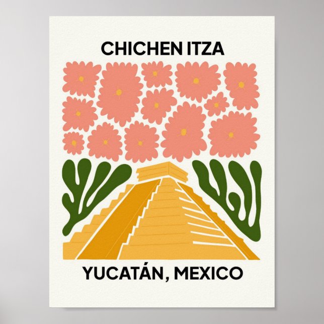 Affiche Chichen Itza Yucatan Mexique voyage art floral (Devant)