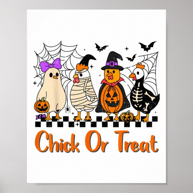 Affiche Chick De Poulet Ou Traite Drôle Costume Halloween  (Devant)