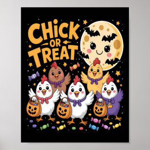 Affiche Chick Or Treat Halloween Lune Poulet Amusant 