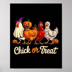 Affiche Chick Or Treat Sorcière Halloween Poulet Drôle Épo