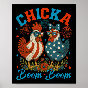 Affiche Chicka Boom Boom drôle de poulet patriotique 4 jui