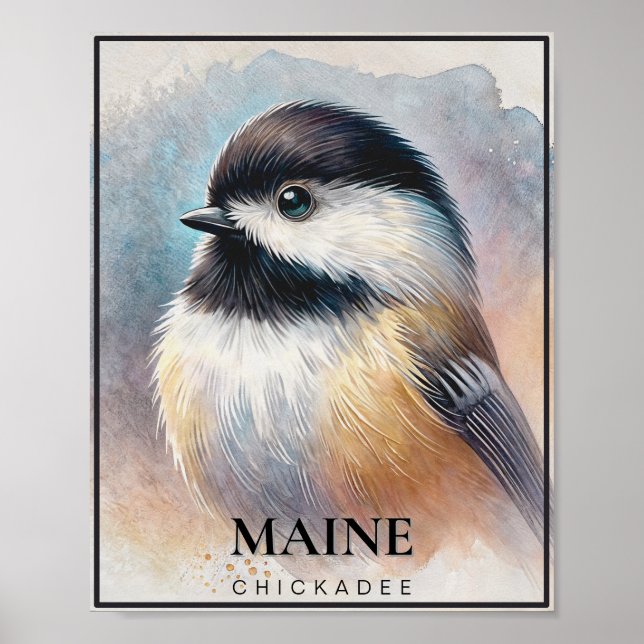 Affiche Chickadee Aquarelle Oiseau Art Maine (Devant)